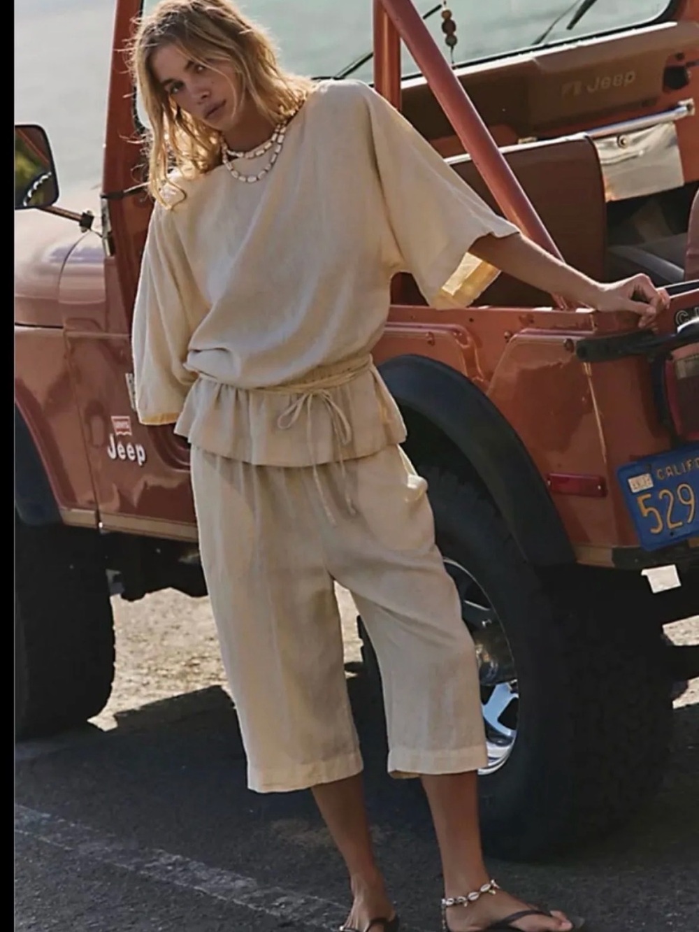 Free People Free-est Sylvie Linen Capri Set XS NWOT